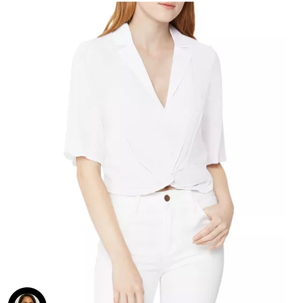 Bcbgeneration Cropped Twist Front Boyfriend Sleeve Woven Top